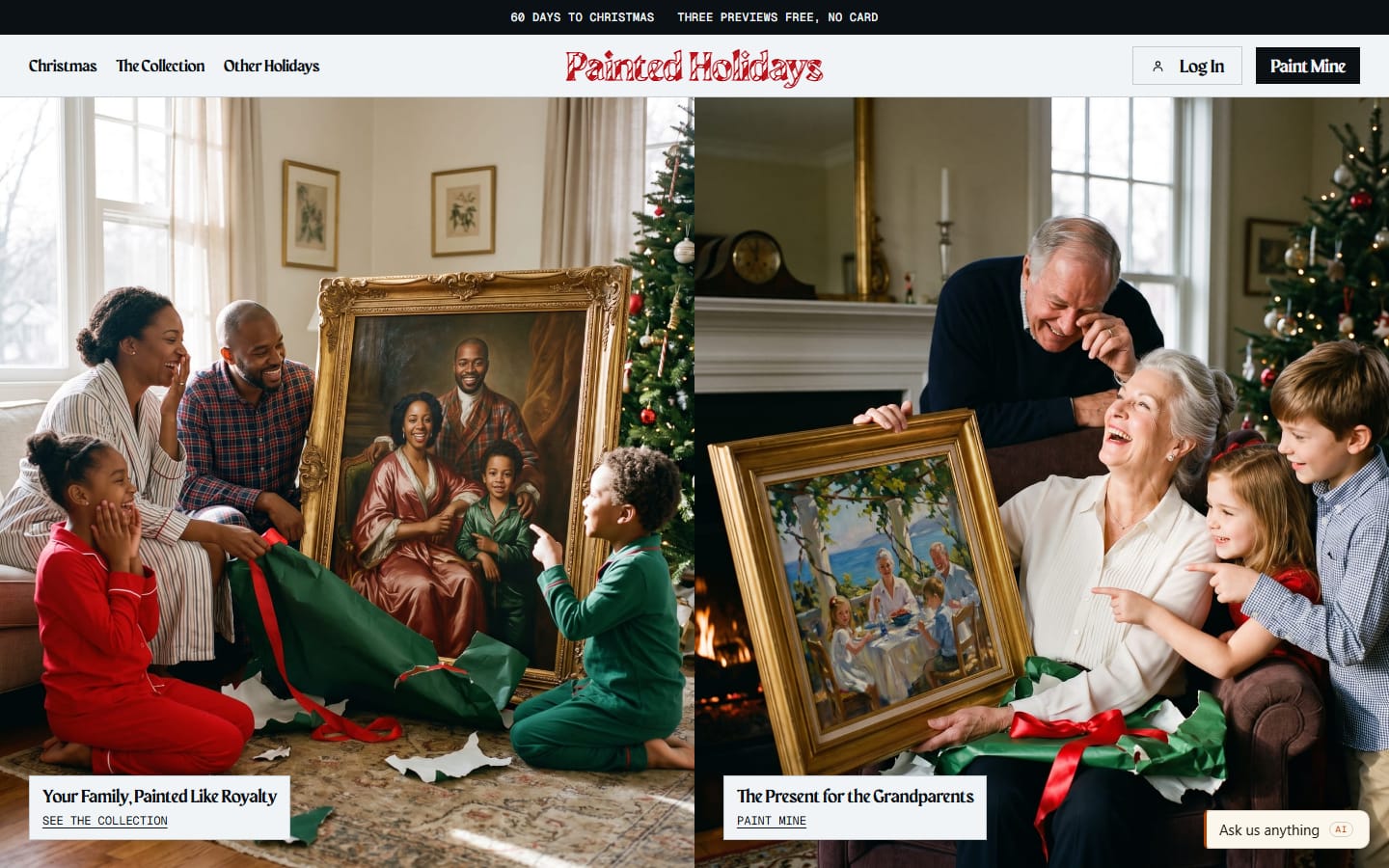 The first screen of Painted Holidays, as a visitor opens it